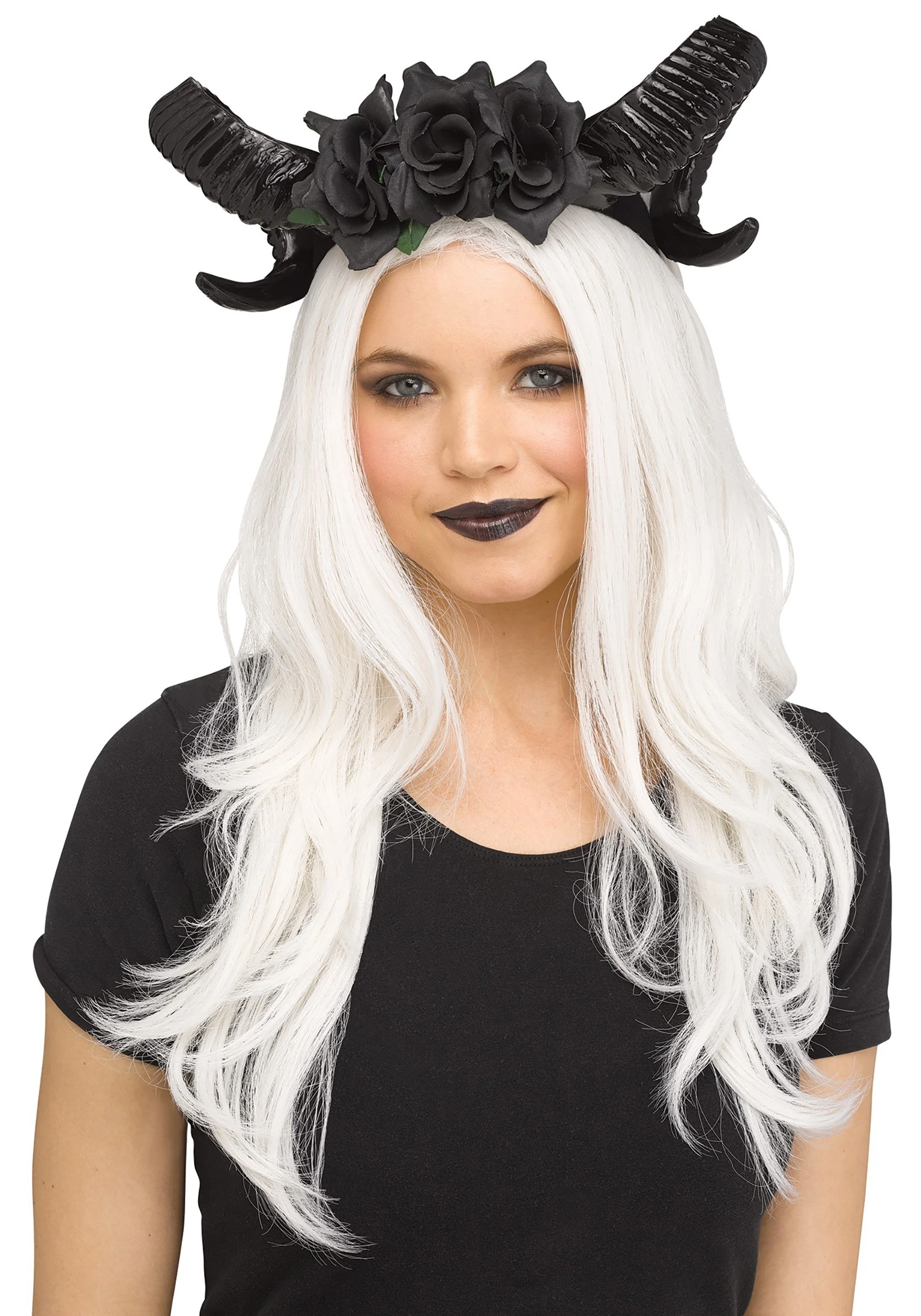 Fun World Black Horns And Flowers Costume Headpiece 3 Fun World Black Horns And Flowers Costume Headpiece