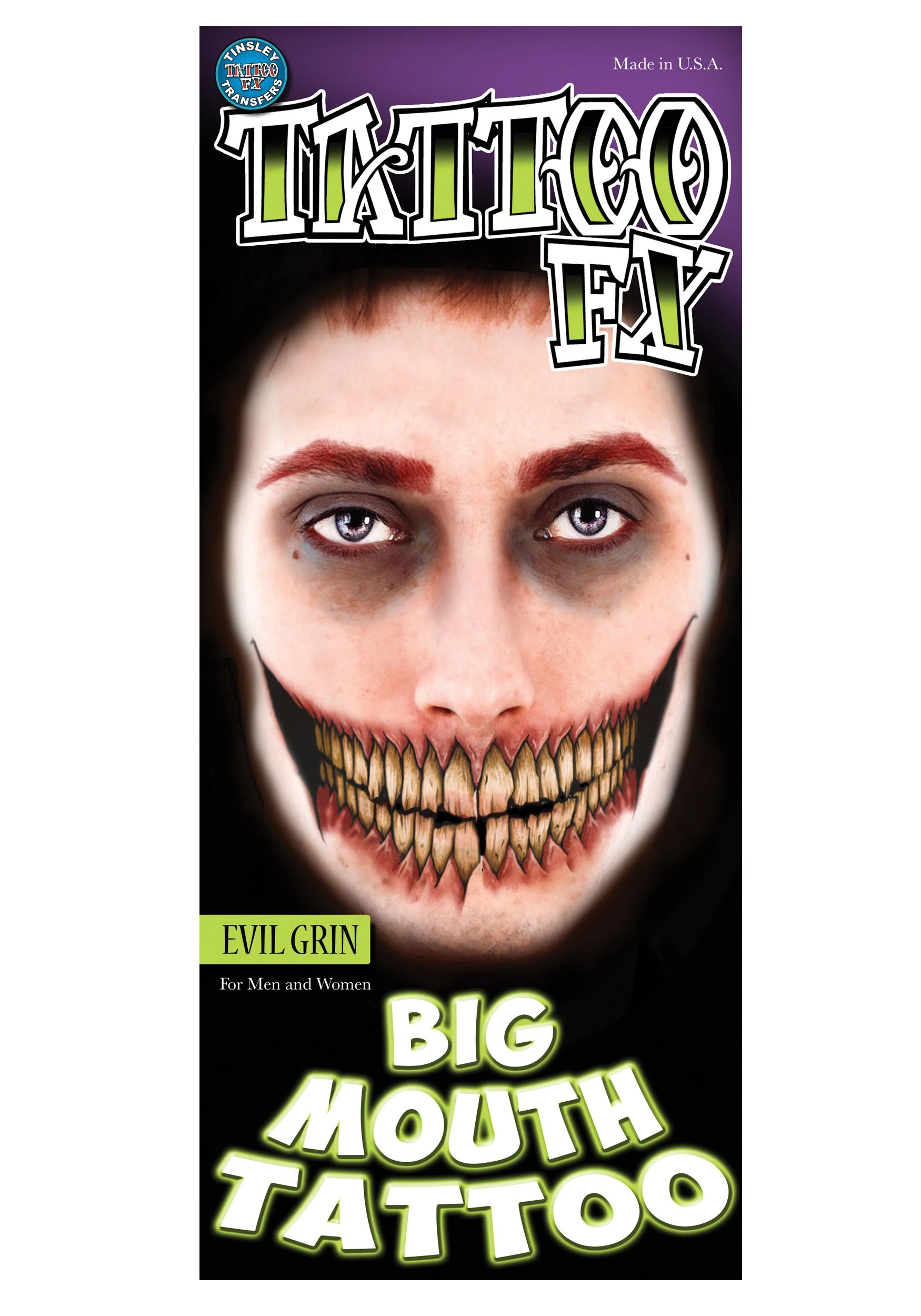 Tinsley Transfers Big Mouth Evil Grin Temporary Tattoo Kit 3 Tinsley Transfers Big Mouth Evil Grin Temporary Tattoo Kit
